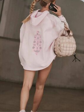 Free People FP Movement Racing Stripes Hoodie Pink XS Oversized